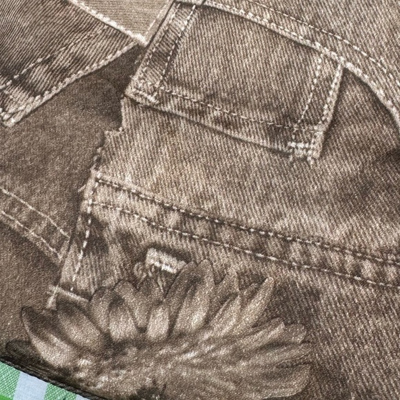 Brown Green Denim Print Nylon Shoulder Bag - Picture 4 of 4